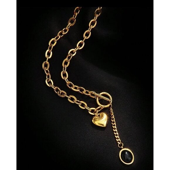 18k Golden Plated Necklace Heart Chain Stainless Steel - Picture 4 of 5